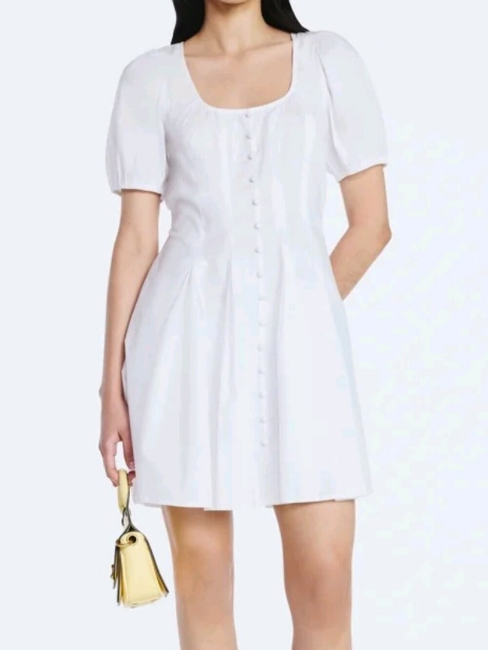 Scoop Women’s Size M (8-10)  Button Front Mini Dress Puff Sleeves NWT Vivid Whit